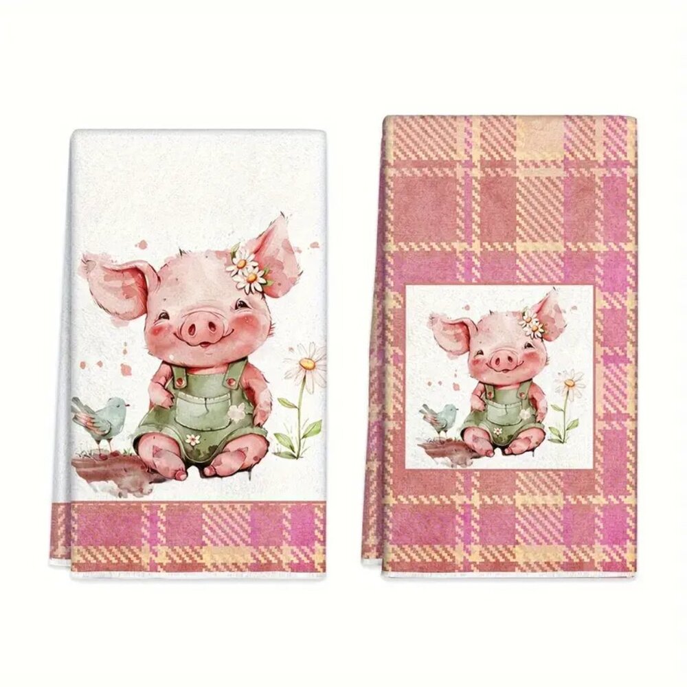 Farm Pig Farmhouse Large Kitchen Towels (2) NWOT